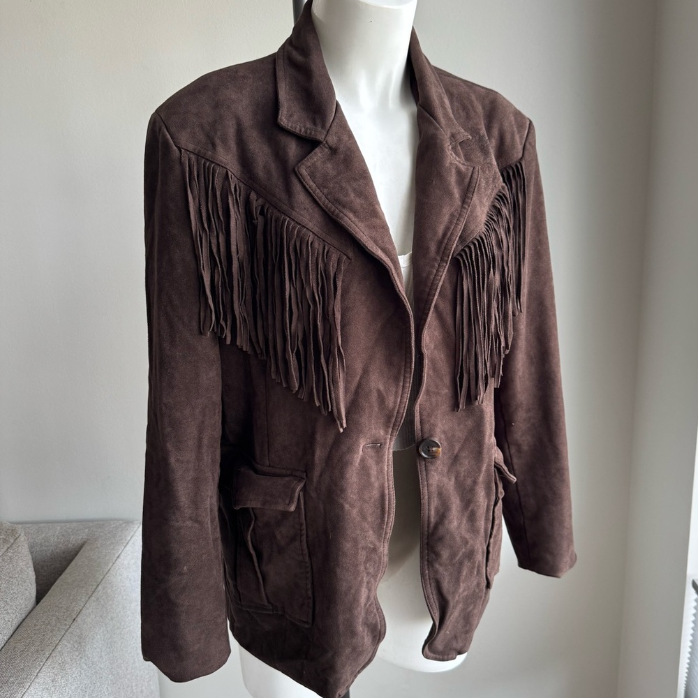 Blank NYC Faux Leather Fringe Jacket Blazer